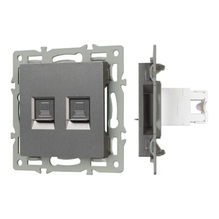 Фото #1 товара Механизм компьютерной розетки двойной SCT-MPC2-PL-GR (RJ-45, CAT6) (Arlight, -)