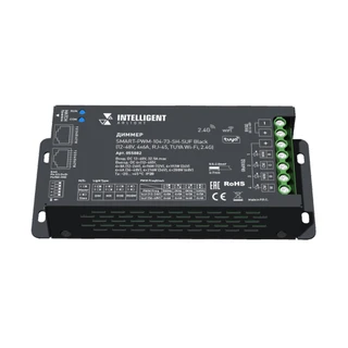 Фото #1 товара INTELLIGENT ARLIGHT Диммер SMART-PWM-104-73-SH-SUF Black (12-48V, 4x6A, RJ-45, TUYA Wi-Fi, 2.4G) (IARL, IP20 Металл, 5 лет)