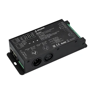 Фото #1 товара INTELLIGENT ARLIGHT Декодер SMART-DMX512-104-83-RDM-SUF (12-48V, 4x8A, XLR3/RJ45) (IARL, IP20 Металл, 5 лет)