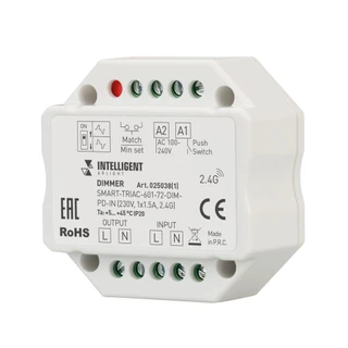 Фото #1 товара INTELLIGENT ARLIGHT Диммер SMART-TRIAC-601-72-DIM-PD-IN (230V, 1x1.5A, 2.4G) (IARL, IP20 Пластик, 5 лет)
