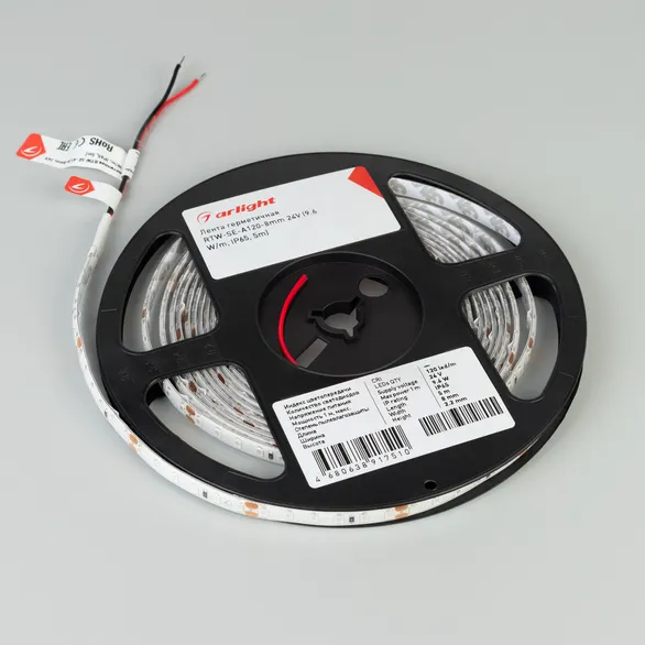 Светодиодная лента герметичная RTW-SE-A120-8mm 24V Yellow (9.6 W/m, IP65, 2835, 5m) (Arlight, 9.6 Вт/м, IP65)