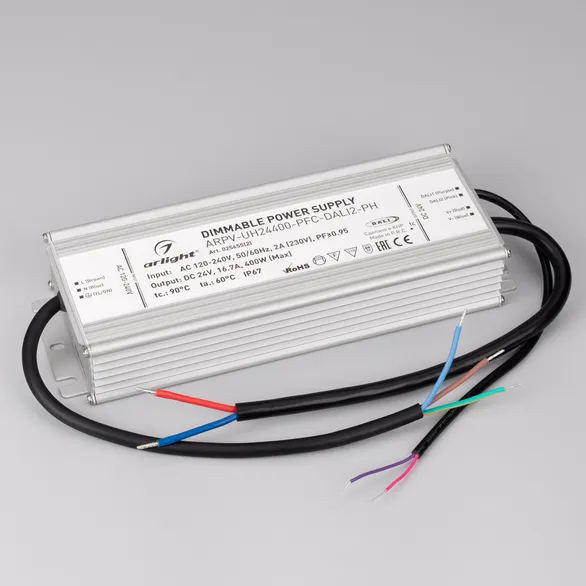 Блок питания ARPV-UH24400-PFC-DALI2-PH (24V, 16.7A, 400W) (Arlight, IP67 Металл, 7 лет)