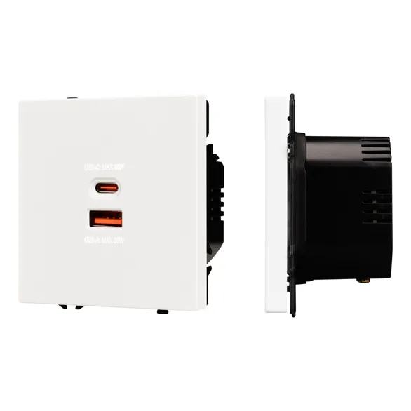 Механизм розетки с быстрой USB зарядкой SCT-NOBE-MUAC-SFPL-FC-WH (65W, QC3) (Arlight, -)