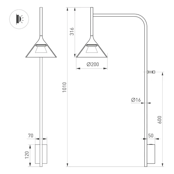 Светильник SP-OMBRELLO-WALL-7W Warm3000 (BK, 30 deg, 230V) (Arlight, IP20 Металл, 5 лет)
