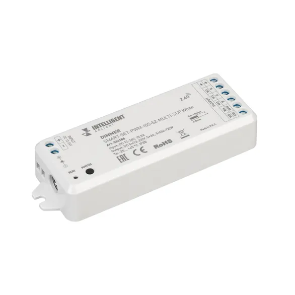 INTELLIGENT ARLIGHT Диммер SMART-SET-PWM-105-52-MULTI-SUF White (12-24V, 5x3A, ПДУ RING 10кн, 2.4G) (IARL, Контроллер)