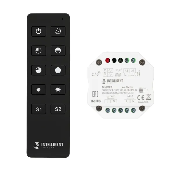 INTELLIGENT ARLIGHT Диммер SMART-SET-TRIAC-601-72-DIM-PD-IN Black (230V, 1x1.5A, ПДУ 10кн, 2.4G) (IARL, IP20 Пластик, 5 лет)