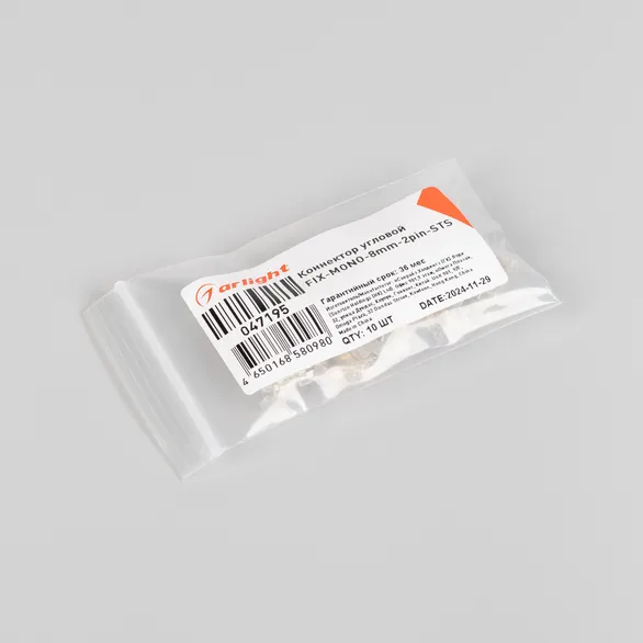 Коннектор угловой FIX-MONO-8mm-2pin-STS (Arlight, Прозрачный)