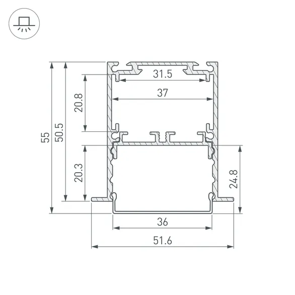 Профиль SL-LINIA52-3L-F-2000 ANOD BLACK (Arlight, Алюминий)