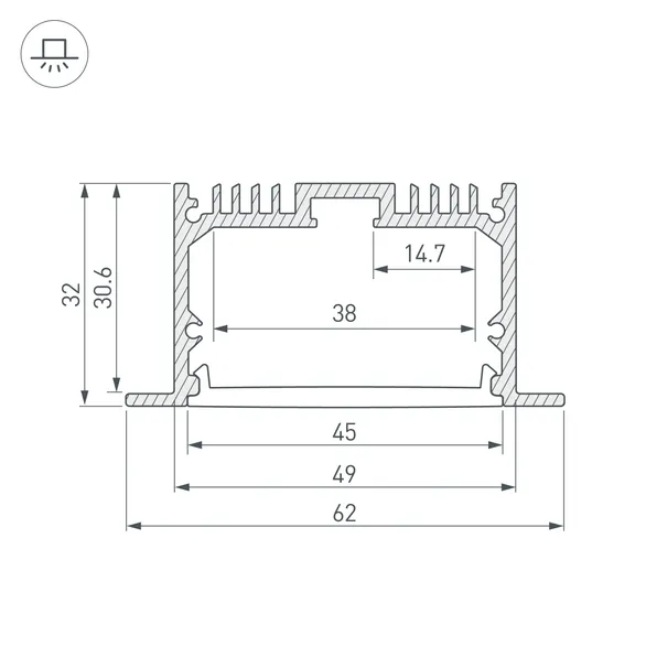 Профиль с экраном SL-LINIA62-F-2500 ANOD+OPAL (Arlight, Алюминий)