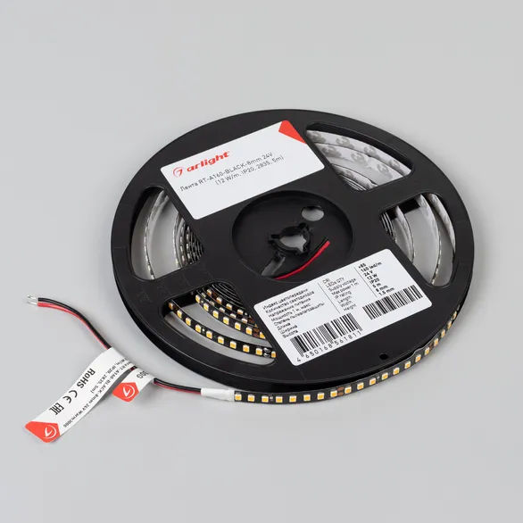 Светодиодная лента RT-A160-BLACK-8mm 24V Day4000 (12 W/m, IP20, 5m) (Arlight, -)