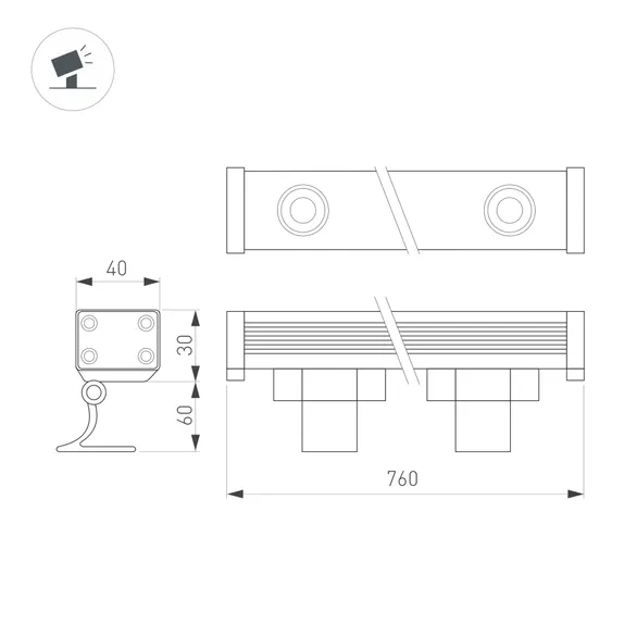 Линейный прожектор AR-LINE-760-18W Day4000 (GR, 15x60 deg, 230V) (Arlight, IP65 Металл, 3 года)