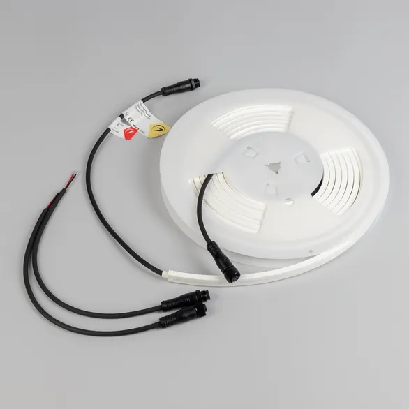 Светодиодная лента герметичная WAVE-SIDE-PU-A120-06x12mm 24V Warm2700 (8 W/m, IP68, 5m, wire x2) (Arlight, Вывод прямой, 3 года)