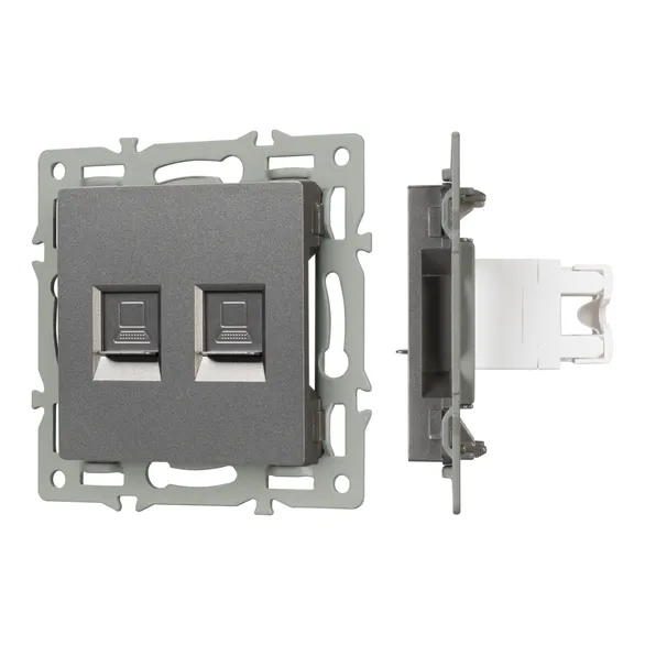 Механизм компьютерной розетки двойной SCT-MPC2-PL-GR (RJ-45, CAT6) (Arlight, -)