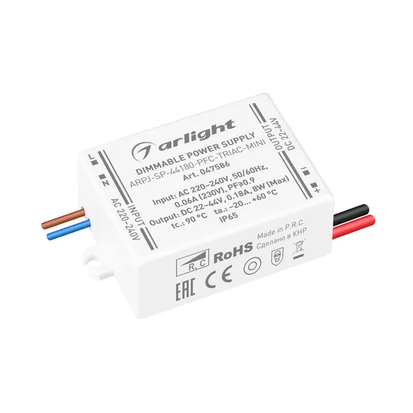 Блок питания ARPJ-SP-44180-PFC-TRIAC-MINI (8W, 22-44V, 180mA) (Arlight, IP65 Пластик, 5 лет)