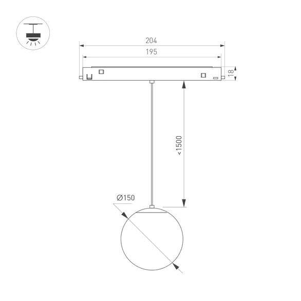 Светильник MAG-ORIENT-SFERO-HANG-R150-10W Warm3000 (BK, 300 deg, 48V) (Arlight, IP20 Металл, 5 лет)