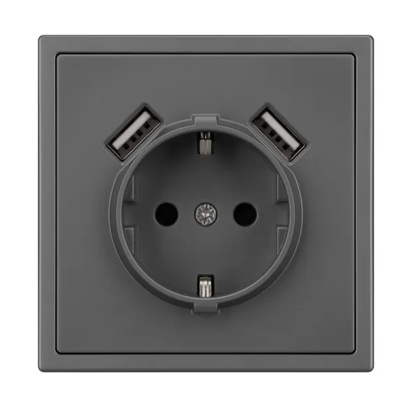 Механизм розетки с USB зарядкой SCT-NOBE-MUAA-SFPL-GR (230V, 16A) (Arlight, Серый базальт)