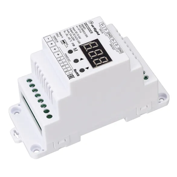 Декодер SMART-K23-DMX512-DIN (12-24V, 3x6A) (Arlight, IP20 Пластик, 5 лет)