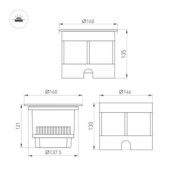 Светильник LTD-DAFNA-GROUND-R160-16W Warm3000 (SL, 20 deg, 230V) (Arlight, IP67 Металл, 5 лет)
