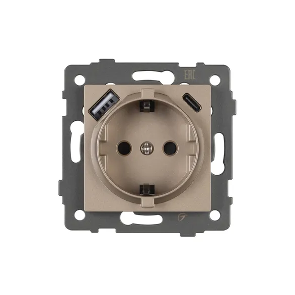 Механизм розетки с USB зарядкой SCT-MUAC-PL-GD-V (250V, 16A) (Arlight, -)