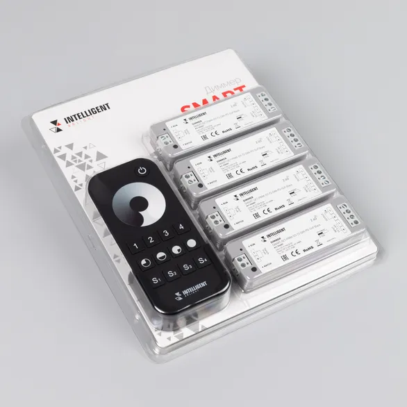 INTELLIGENT ARLIGHT Диммер SMART-SET-PWM-101-72-DIM-PD-SUF Black (5-36V, 1x8A, x4, ПДУ 13кн, 2.4G) (IARL, IP20 Пластик, 5 лет)