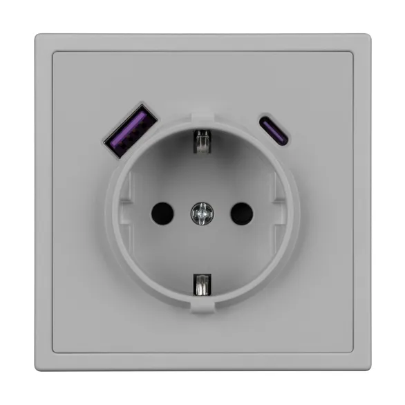 ARL NOBE Розетка зк со шторками с USB тип А+С софт-тач никель SCT-MUAC-SFPL-IS (250V, 16A) (Arlight, -)