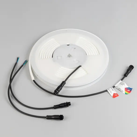Светодиодная лента герметичная WAVE-SIDE-PU-H120-06x12mm 24V RGB (8 W/m, IP68, 5m, wire x2) (Arlight, Вывод прямой, 3 года)