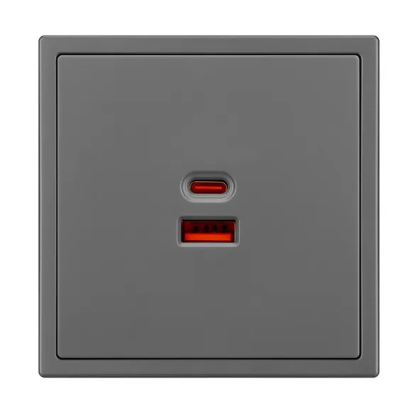 Механизм розетки с быстрой USB зарядкой SCT-NOBE-MUAC-SFPL-FC-GR (65W, QC3) (Arlight, Серый базальт)