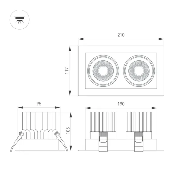 Светильник MS-VORTEX-BUILT-S210x117-2x20W Day4000 (WH-WH, 20 deg, 230V) (Arlight, IP20 Металл, 5 лет)