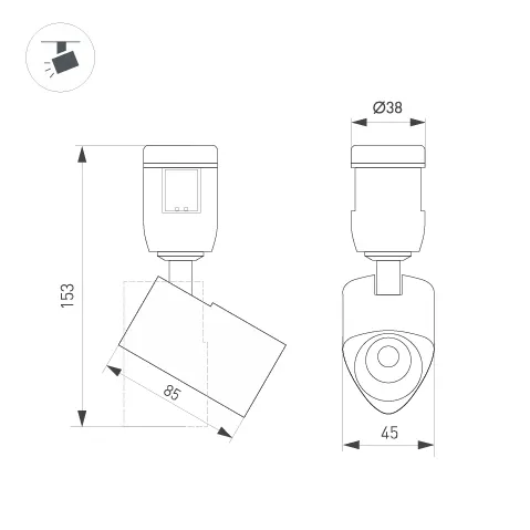 Светильник ART-APRIORI-SPOT-TURN-R45-8W Warm3000 (BK, 36 deg, 48V) (Arlight, IP20 Металл, 3 года)