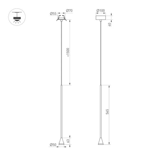 Светильник SP-RINAR-HANG-L565-5W Warm3000 (BK, 36 deg, 230V)  (Arlight, IP20 Металл, 5 лет)