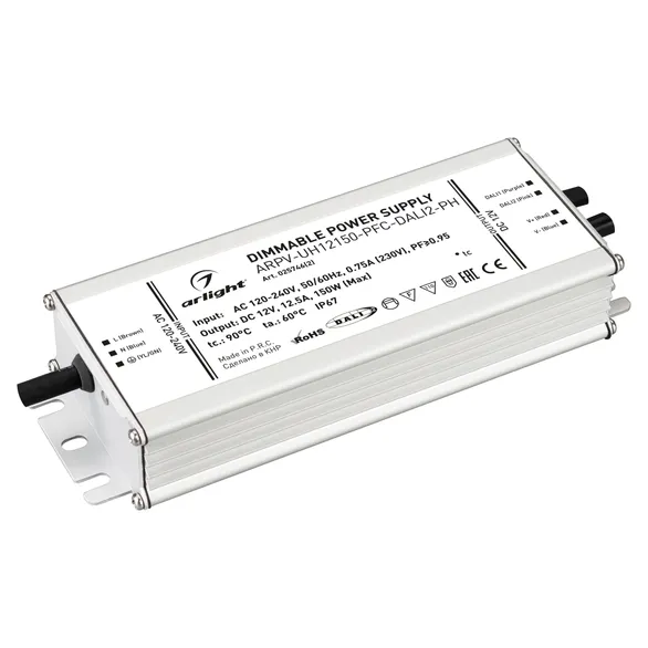 Блок питания ARPV-UH12150-PFC-DALI2-PH (12V, 12.5A, 150W) (Arlight, IP67 Металл, 7 лет)