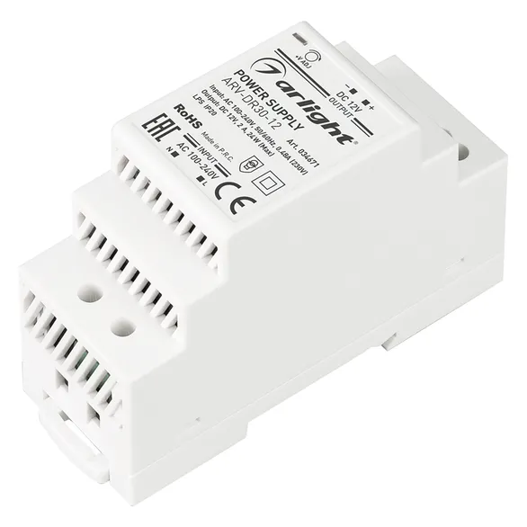 Блок питания ARV-DR30-12 (12V, 2A, 24W) (Arlight, IP20 DIN-рейка)