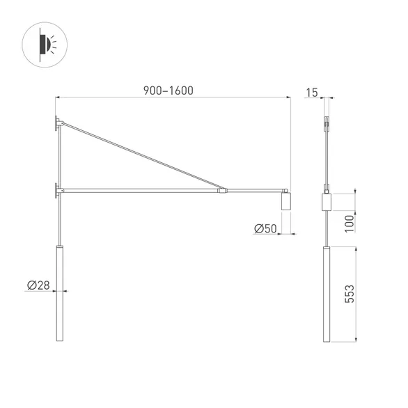 Светильник SP-KANEL-WALL-6W Warm3000 (BK, 36 deg, 230V, TELESCOPIC) (Arlight, IP20 Металл, 5 лет)