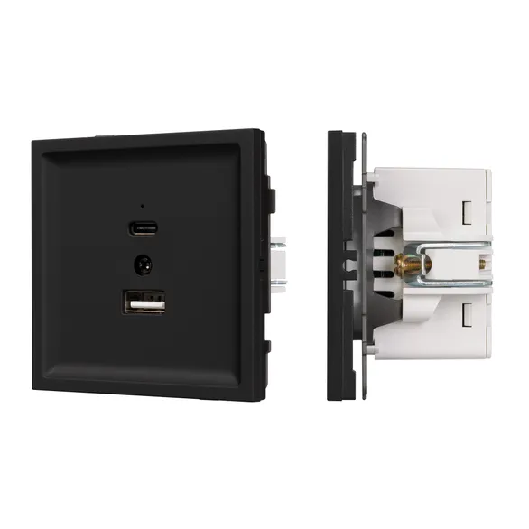 Механизм USB розетки SCT-TENDO-MUAC-SFPL-BK (5V, 3A, QC3) (Arlight, -)