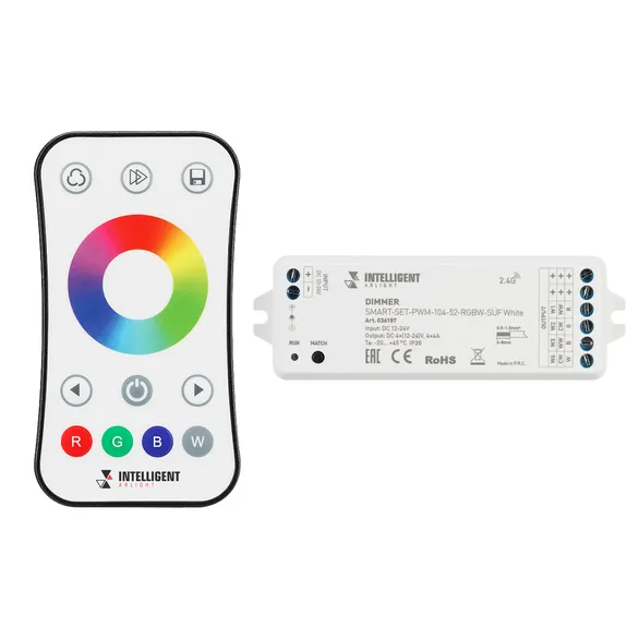 INTELLIGENT ARLIGHT Диммер SMART-SET-PWM-104-52-RGBW-SUF White (12-24V, 4x4A, ПДУ RING 10кн, 2.4G) (IARL, Контроллер)