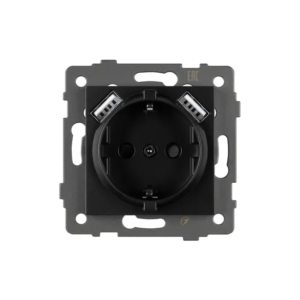 Механизм розетки с USB зарядкой SCT-MUAA-PL-BK-V (250V, 16A) (Arlight, -)