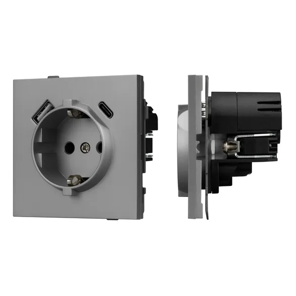 Механизм розетки с USB зарядкой SCT-TENDO-MUAC-PL-GR (230V, 16A) (Arlight, -)