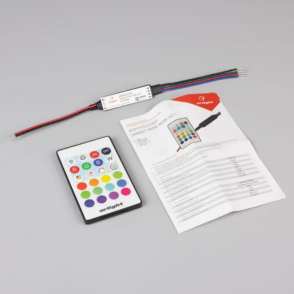 Контроллер SMART-MINI-RGB-SET (12-24V, 3x1.5A, ПДУ 24кн, IR) (Arlight, IP20 Пластик, 5 лет)