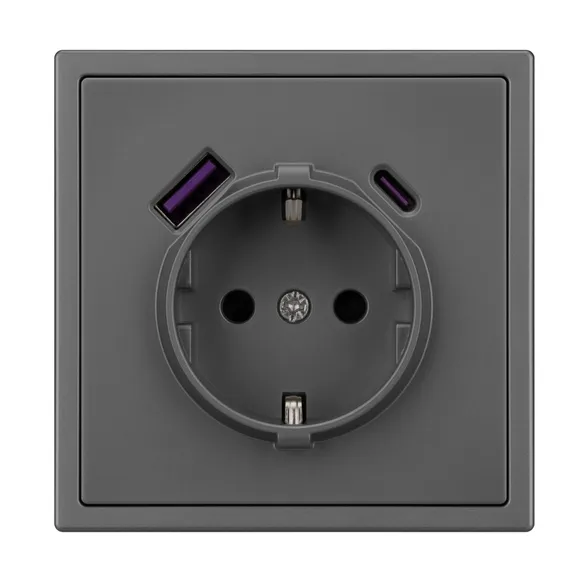 Механизм розетки с USB зарядкой SCT-NOBE-MUAC-SFPL-GR (230V, 16A) (Arlight, Серый базальт)