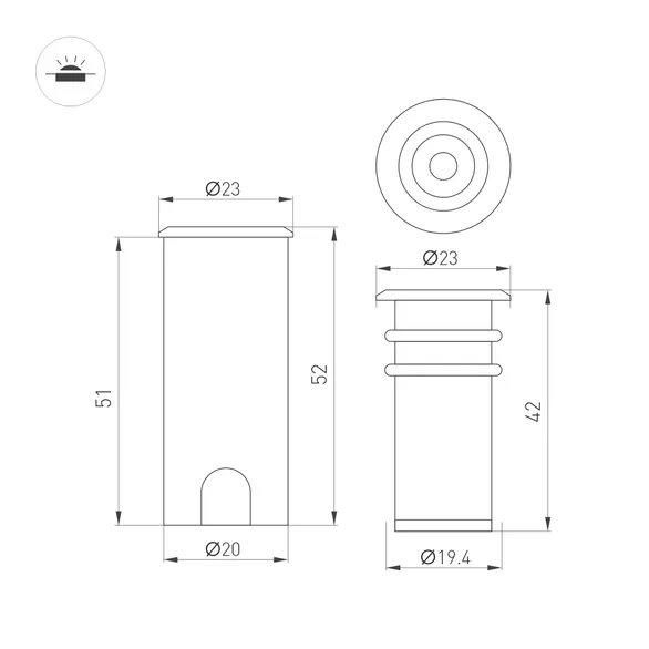 Светильник ART-PELURU-GROUND-R23-1W Warm2700 (GR, 30 deg, 24V) (Arlight, IP67 Металл, 3 года)