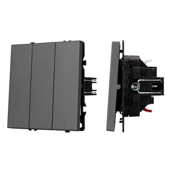 Механизм выключателя трехклавишный непроходной SWT-NOBE-MK03-SFPL-GR (230V, 10A) (Arlight, Серый базальт)