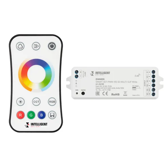 INTELLIGENT ARLIGHT Диммер SMART-SET-PWM-105-52-MULTI-SUF White (12-24V, 5x3A, ПДУ RING 10кн, 2.4G) (IARL, Контроллер)