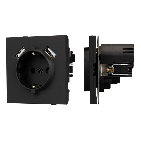 Механизм розетки с USB зарядкой SCT-TENDO-MUAA-SFPL-BK (230V, 16A) (Arlight, -)