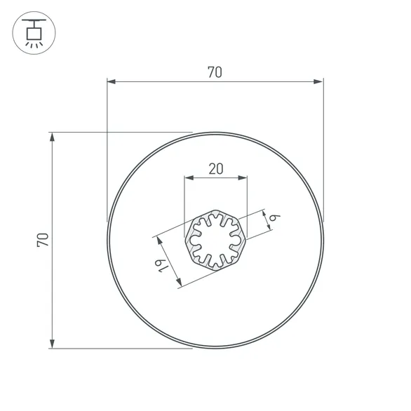 Профиль SL-ROUND-D70-360deg-2000 ANOD (Arlight, Алюминий)