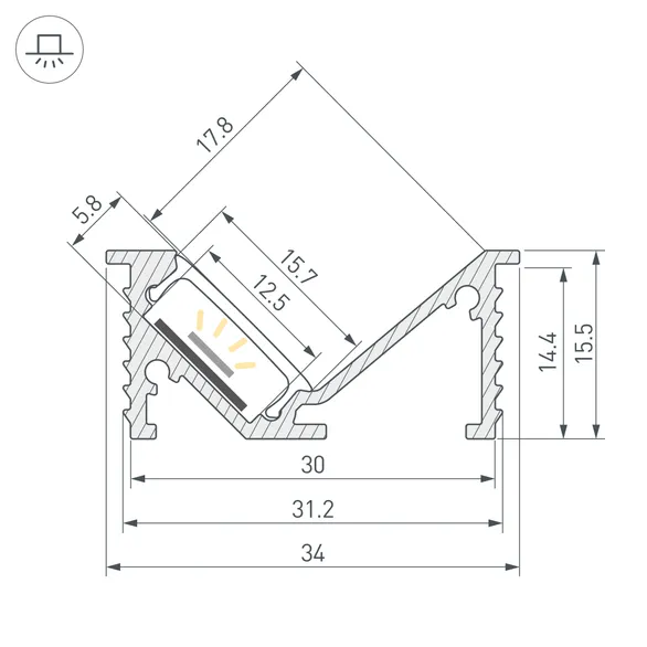Профиль SL-BEVEL-W32-F-2000 ANOD  (Arlight, Алюминий)