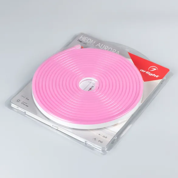 Светодиодная лента герметичная AURORA-PS-A120-12x6mm 24V Pink (10 W/m, IP65, 2835, 5m) (Arlight, Силикон)