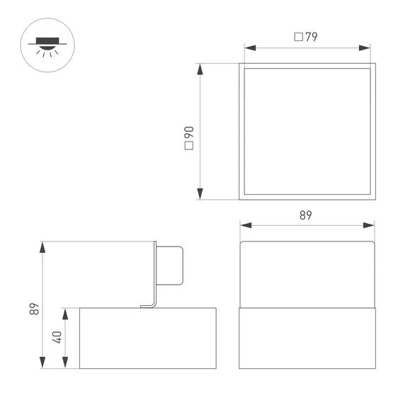 Светильник DL-GRIGLIATO-S90x90-12W Warm3000 (BK, 90 deg, 230) (Arlight, IP40 Металл, 3 года)