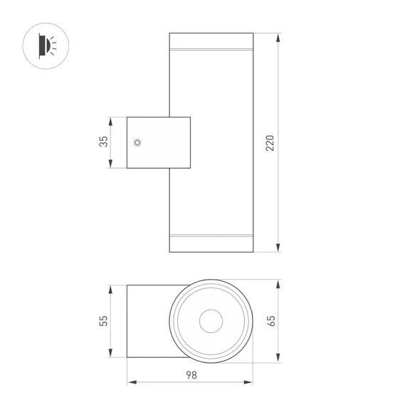 Светильник LGD-RAY-WALL-TWIN-R65-2x12W Warm3000 (GR, 6 deg, 230V) (Arlight, IP65 Металл, 3 года)