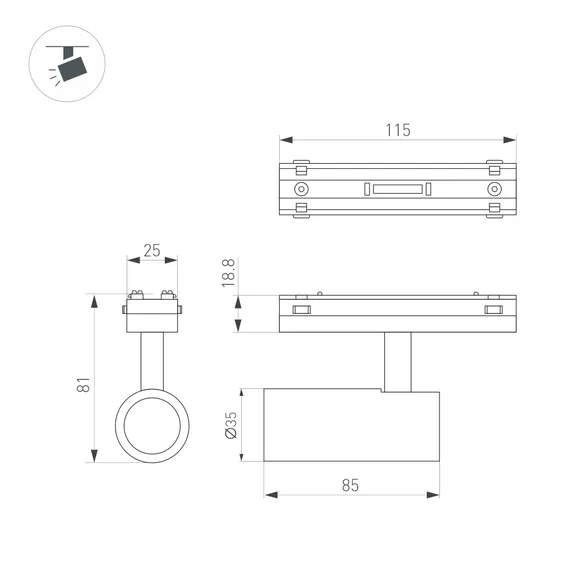 Светильник MAG-VIBE-SPOT-R35-8W Warm3000 (BK, 24 deg, 48V) (Arlight, IP20 Металл, 5 лет)