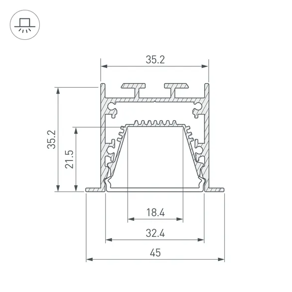Профиль LINIA45-F-TRAY-2000 ANOD (Arlight, Алюминий)